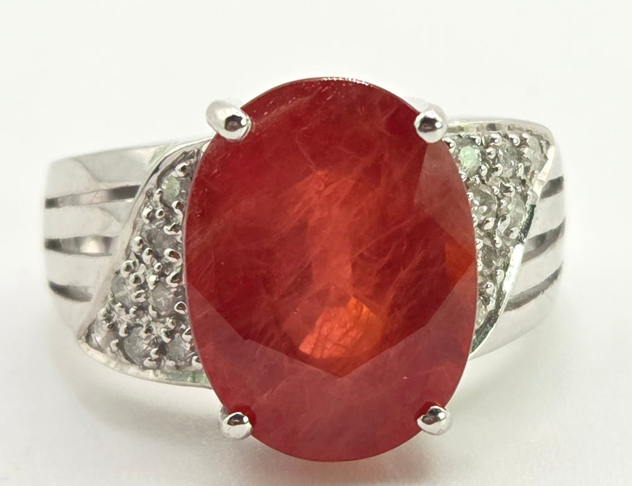 2892: Vintage 18ct White Gold Padparadscha Sapphire (8.54ct) Diamonds Cluster Cocktail Ring