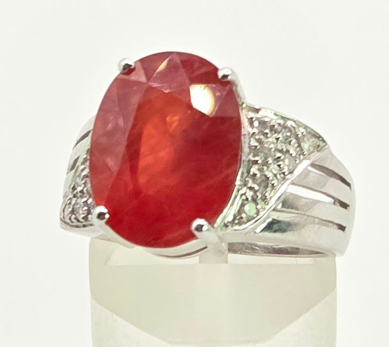 2892: Vintage 18ct White Gold Padparadscha Sapphire (8.54ct) Diamonds Cluster Cocktail Ring