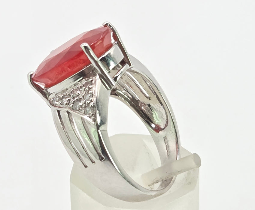 2892: Vintage 18ct White Gold Padparadscha Sapphire (8.54ct) Diamonds Cluster Cocktail Ring