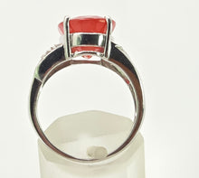 Load image into Gallery viewer, 2892: Vintage 18ct White Gold Padparadscha Sapphire (6.84ct) Diamonds Cluster Cocktail Ring
