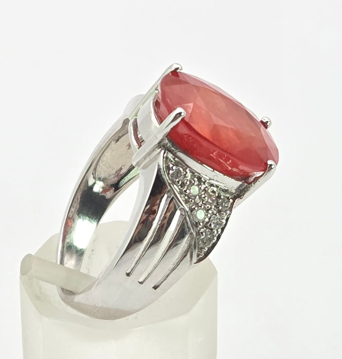 2892: Vintage 18ct White Gold Padparadscha Sapphire (8.54ct) Diamonds Cluster Cocktail Ring