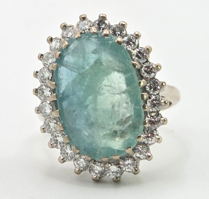 2924: Vintage 18ct Gold Rare Mint Green Emerald(6.5ct) Diamonds (1.20ct) Cocktail Cluster