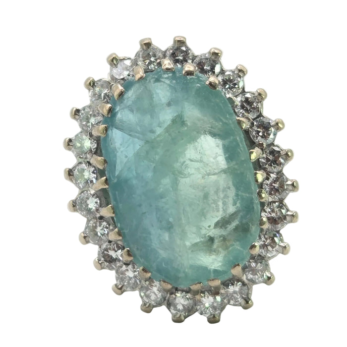2924: Vintage 18ct Gold Rare Mint Green Emerald(6.5ct) Diamonds (1.20ct) Cocktail Cluster