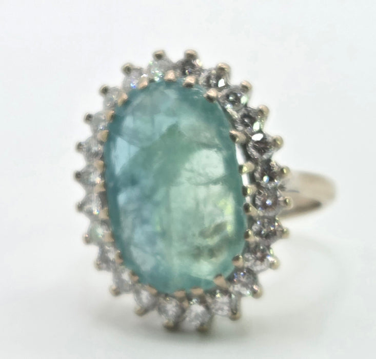 2924: Vintage 18ct Gold Rare Mint Green Emerald(6.5ct) Diamonds (1.20ct) Cocktail Cluster