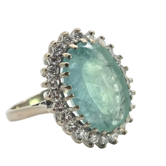 2924: Vintage 18ct Gold Rare Mint Green Emerald(6.5ct) Diamonds (1.20ct) Cocktail Cluster