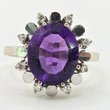 Load image into Gallery viewer, 2927: Vintage:  18ct  White Gold Amethyst  Diamonds Cocktail Cluster Ring
