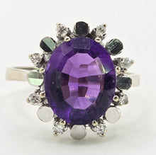 Load image into Gallery viewer, 2927: Vintage:  18ct  White Gold Amethyst  Diamonds Cocktail Cluster Ring
