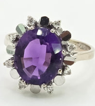 Load image into Gallery viewer, 2927: Vintage:  18ct  White Gold Amethyst  Diamonds Cocktail Cluster Ring
