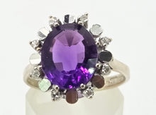 Load image into Gallery viewer, 2927: Vintage:  18ct  White Gold Amethyst  Diamonds Cocktail Cluster Ring
