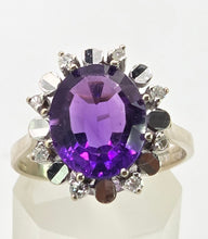 Load image into Gallery viewer, 2927: Vintage:  18ct  White Gold Amethyst  Diamonds Cocktail Cluster Ring
