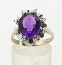 Load image into Gallery viewer, 2927: Vintage:  18ct  White Gold Amethyst  Diamonds Cocktail Cluster Ring
