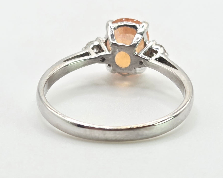 3015: Vintage 18ct White Gold Orange Sapphire Diamonds 3-Stone Ring