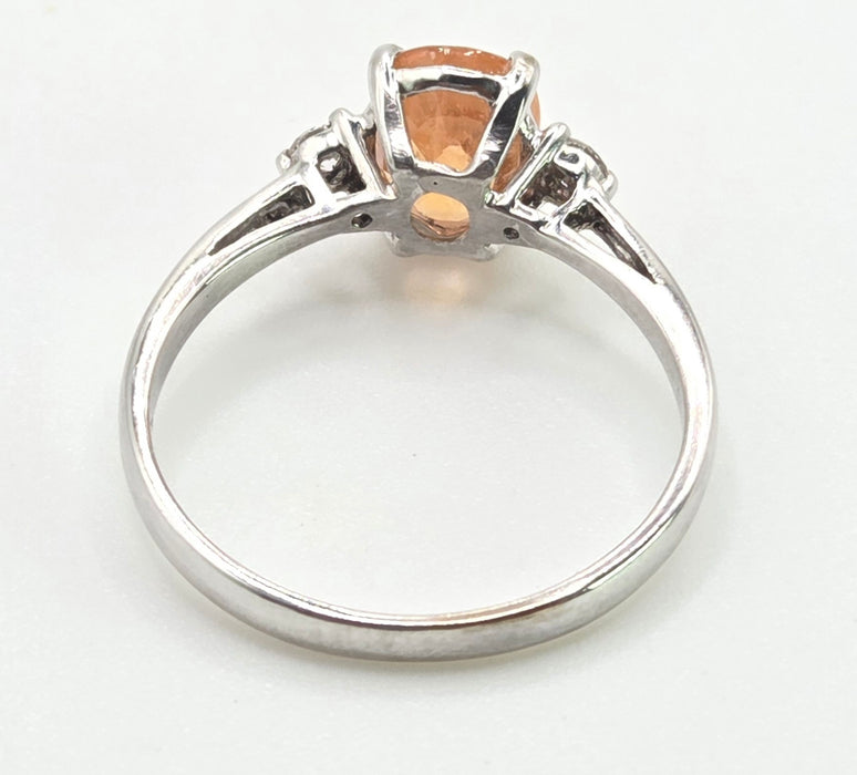 3015: Vintage 18ct White Gold Orange Sapphire Diamonds 3-Stone Ring
