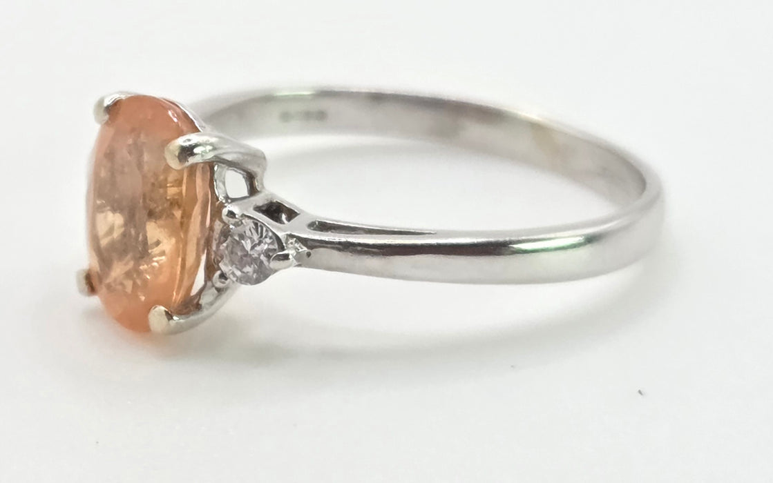 3015: Vintage 18ct White Gold Orange Sapphire Diamonds 3-Stone Ring
