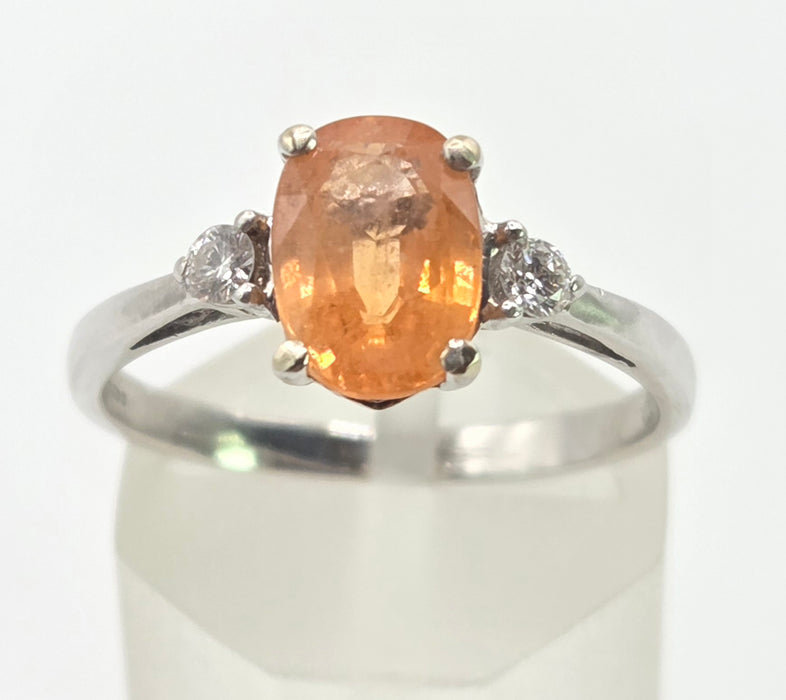 3015: Vintage 18ct White Gold Orange Sapphire Diamonds 3-Stone Ring