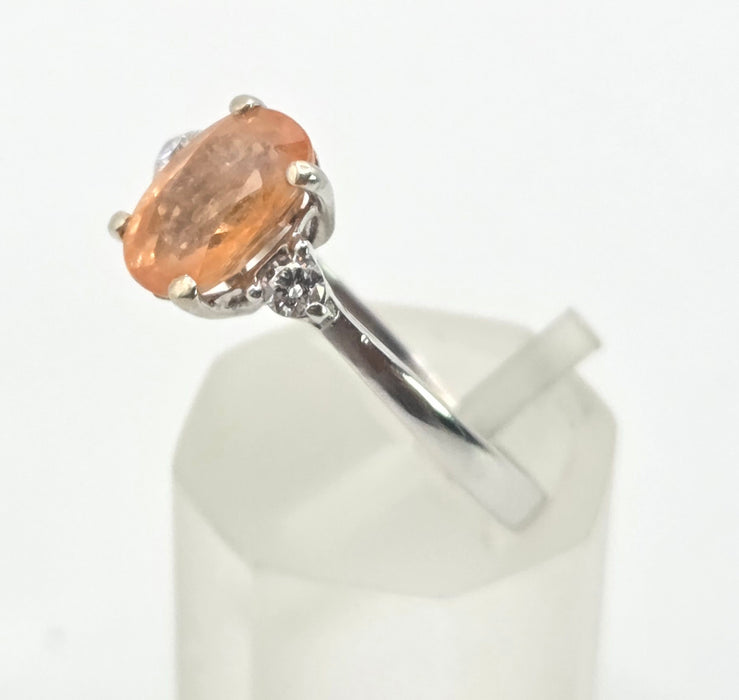 3015: Vintage 18ct White Gold Orange Sapphire Diamonds 3-Stone Ring