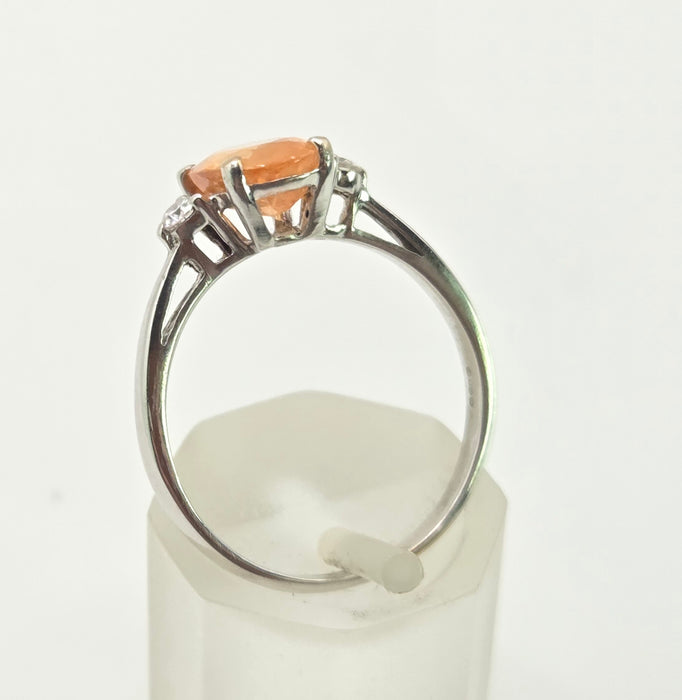 3015: Vintage 18ct White Gold Orange Sapphire Diamonds 3-Stone Ring