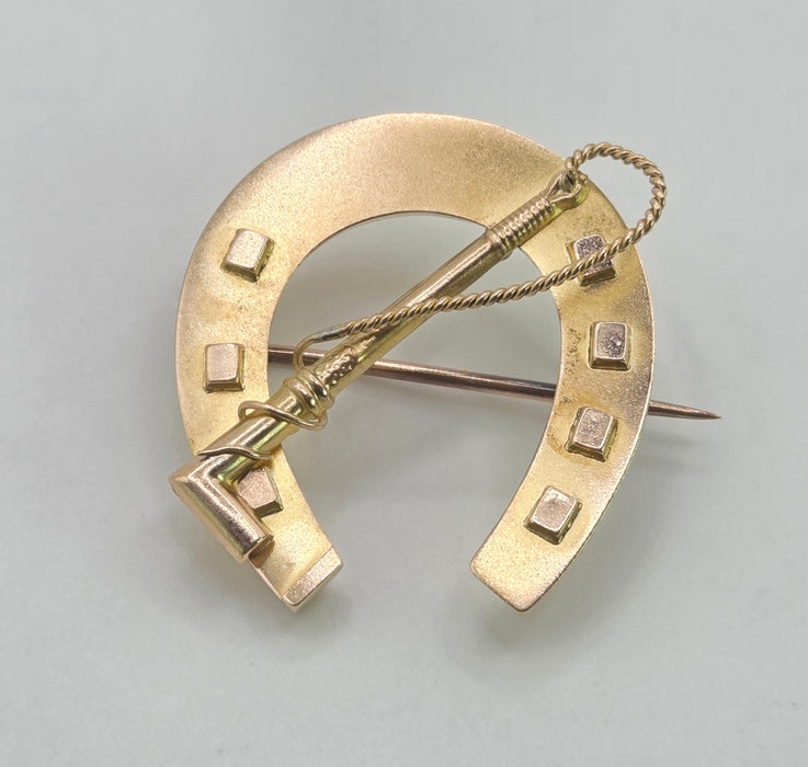 2976: Antique Victorian 9ct Gold Horselovers Brooch by Adie & Lovekin- From 1889