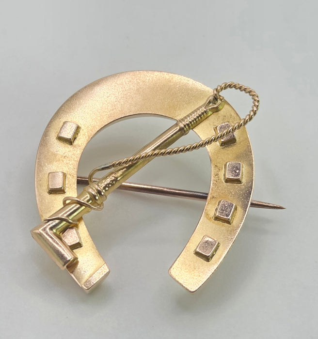 2976: Antique Victorian 9ct Gold Horselovers Brooch by Adie & Lovekin- From 1889