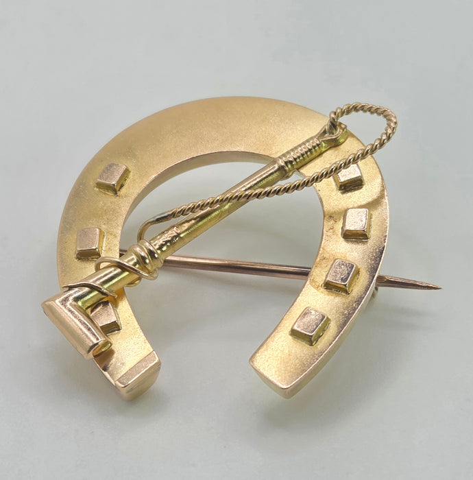 2976: Antique Victorian 9ct Gold Horselovers Brooch by Adie & Lovekin- From 1889