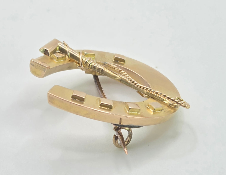2976: Antique Victorian 9ct Gold Horselovers Brooch by Adie & Lovekin- From 1889