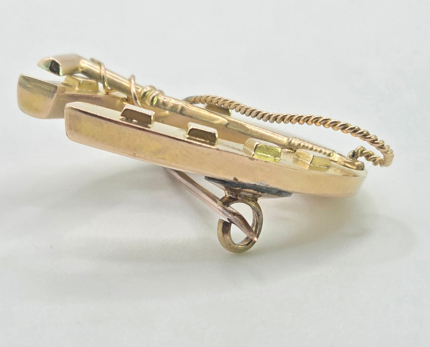 2976: Antique Victorian 9ct Gold Horselovers Brooch by Adie & Lovekin- From 1889