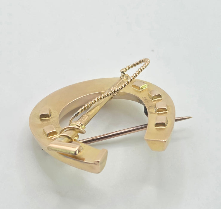 2976: Antique Victorian 9ct Gold Horselovers Brooch by Adie & Lovekin- From 1889