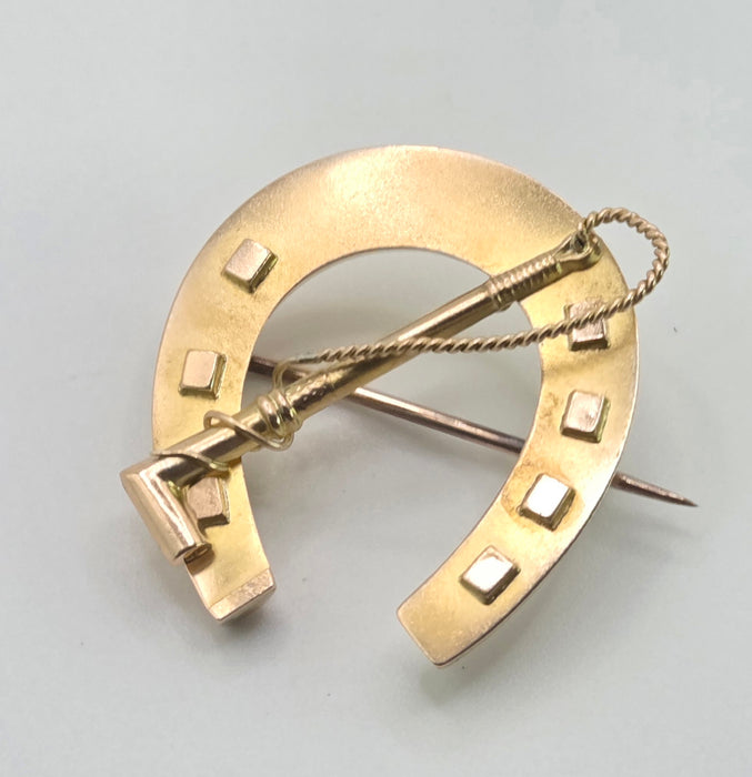 2976: Antique Victorian 9ct Gold Horselovers Brooch by Adie & Lovekin- From 1889