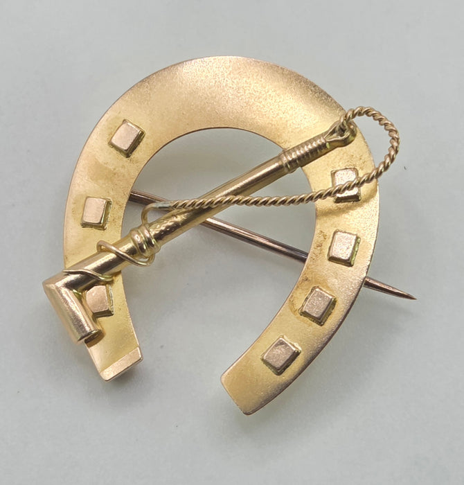 2976: Antique Victorian 9ct Gold Horselovers Brooch by Adie & Lovekin- From 1889