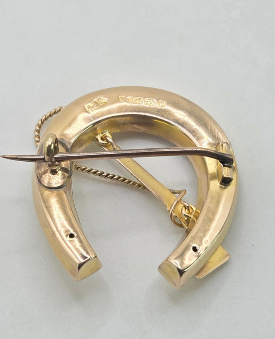2976: Antique Victorian 9ct Gold Horselovers Brooch by Adie & Lovekin- From 1889