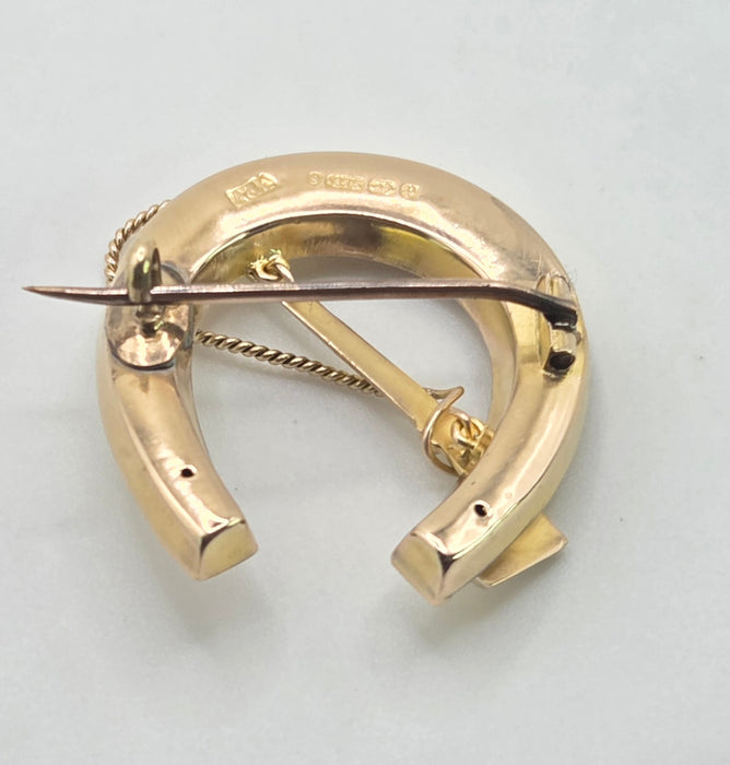 2976: Antique Victorian 9ct Gold Horselovers Brooch by Adie & Lovekin- From 1889
