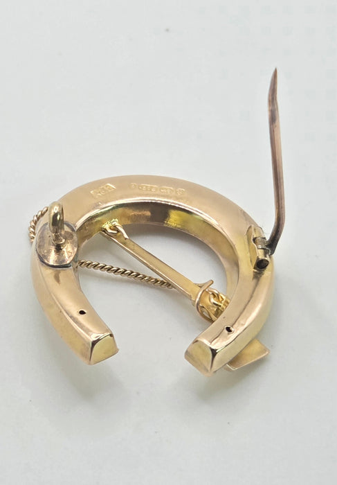 2976: Antique Victorian 9ct Gold Horselovers Brooch by Adie & Lovekin- From 1889
