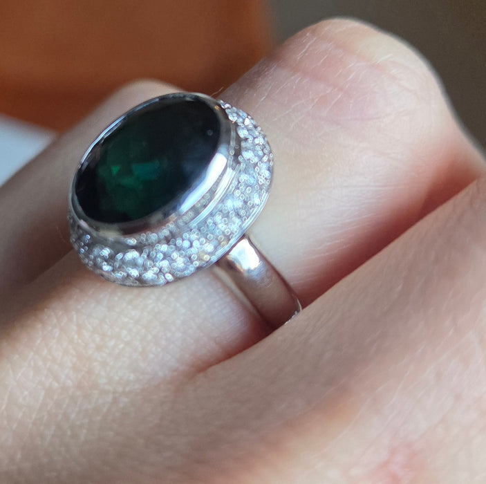 2991 Vintage: 18ct White Gold 6.3ct Oval Tourmaline & Diamond Ring