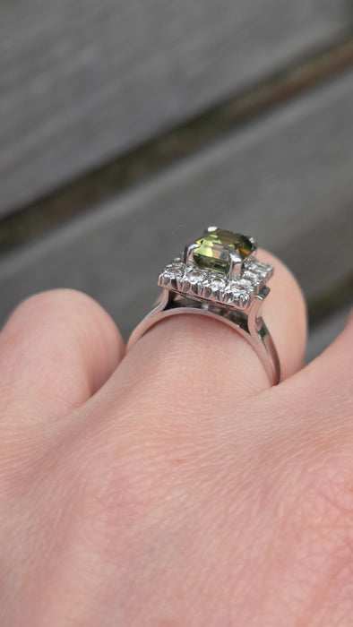 6448 Vintage: 18ct White Gold Yellow Sapphire {3.15ct) Diamonds Cocktail Ring