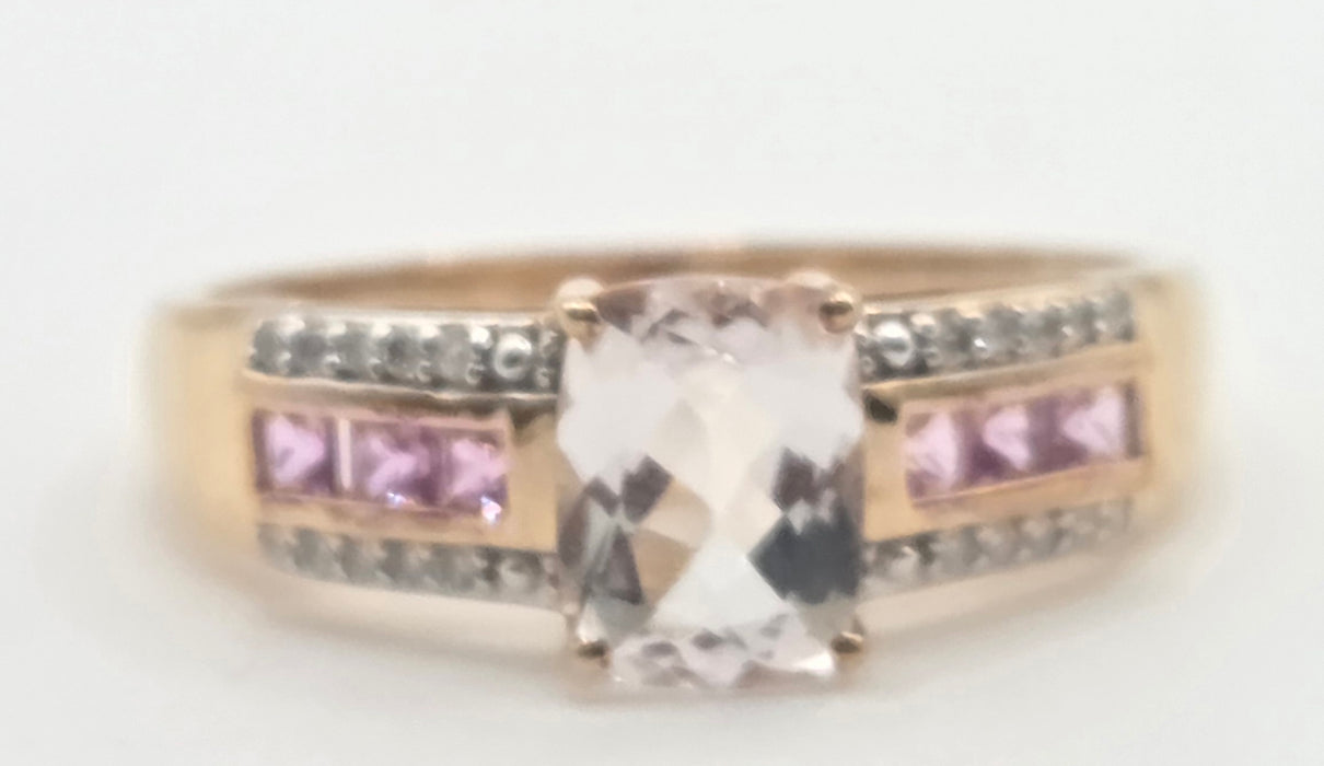 2999 Vintage 9ct Gold Pink Sapphires Rose Quartz 20 Natural Sparkling Diamonds Cocktail Ring