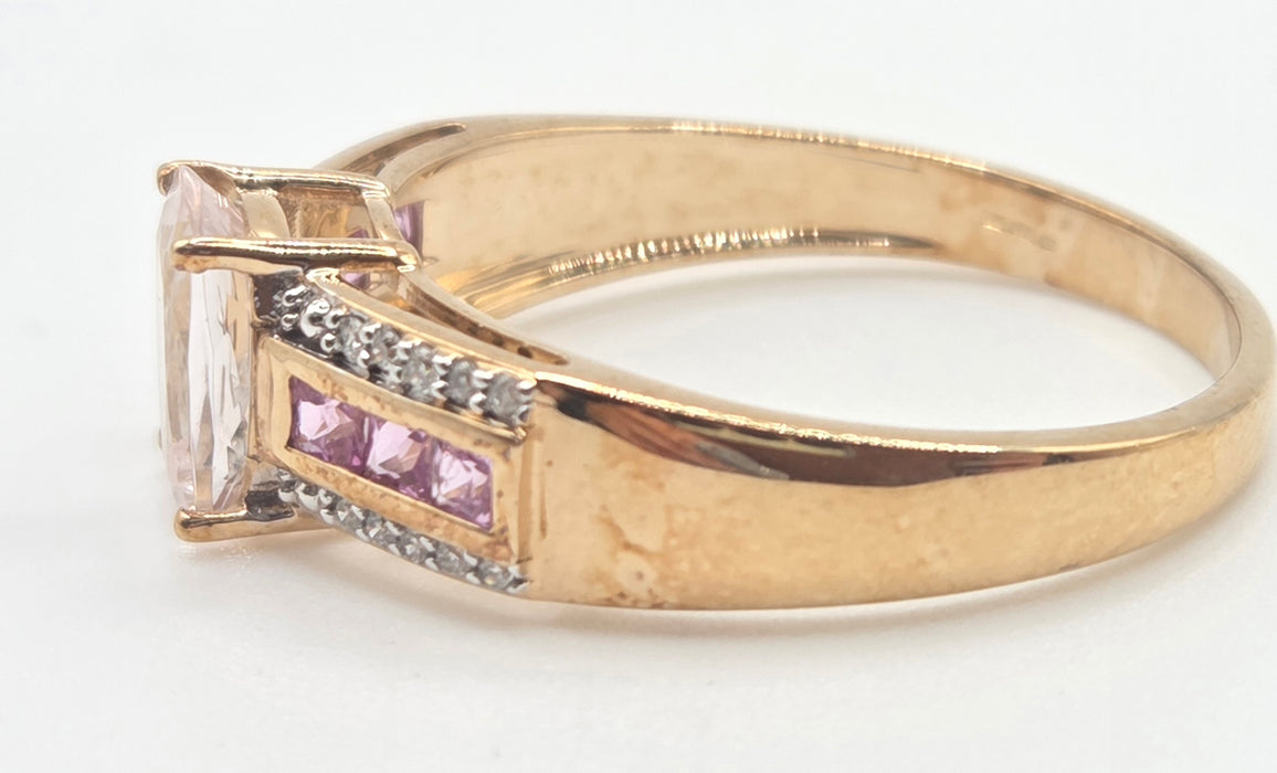 2999 Vintage 9ct Gold Pink Sapphires Rose Quartz 20 Natural Sparkling Diamonds Cocktail Ring