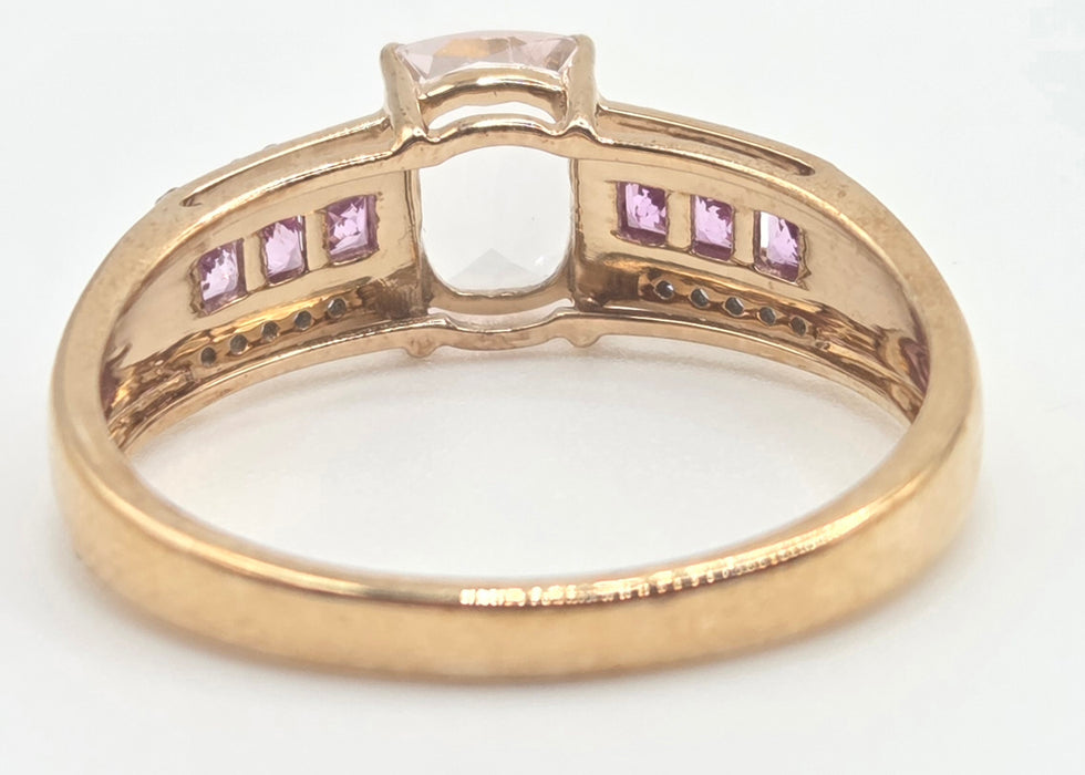 2999 Vintage 9ct Gold Pink Sapphires Rose Quartz 20 Natural Sparkling Diamonds Cocktail Ring