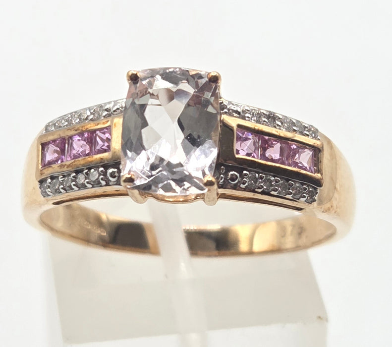 2999 Vintage 9ct Gold Pink Sapphires Rose Quartz 20 Natural Sparkling Diamonds Cocktail Ring