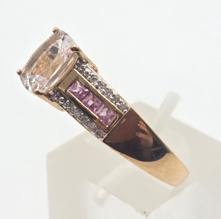 2999 Vintage 9ct Gold Pink Sapphires Rose Quartz 20 Natural Sparkling Diamonds Cocktail Ring