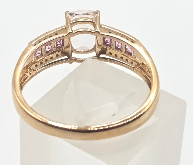 2999 Vintage 9ct Gold Pink Sapphires Rose Quartz 20 Natural Sparkling Diamonds Cocktail Ring
