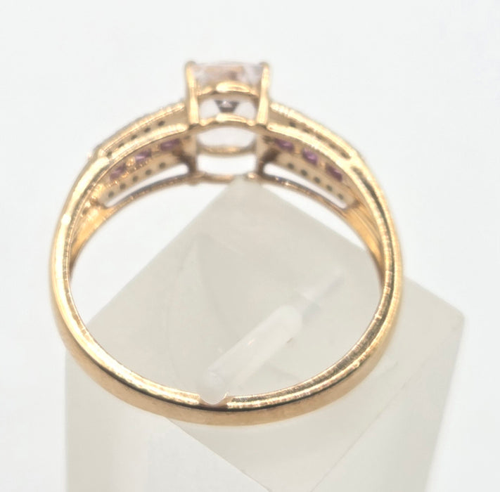 2999 Vintage 9ct Gold Pink Sapphires Rose Quartz 20 Natural Sparkling Diamonds Cocktail Ring
