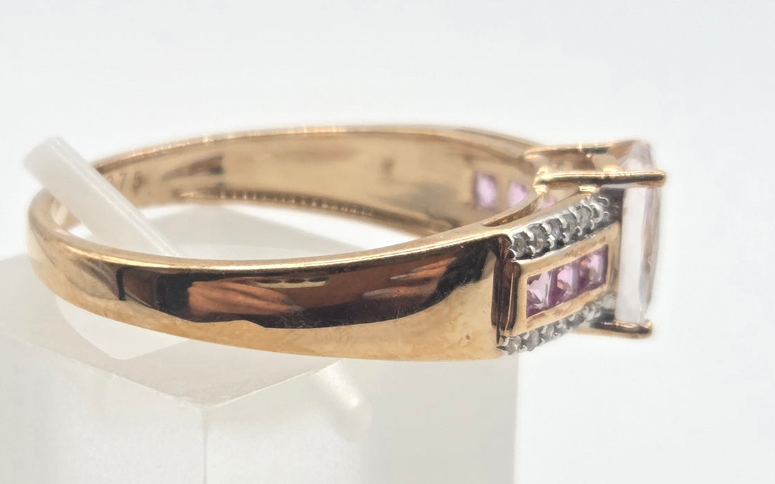 2999 Vintage 9ct Gold Pink Sapphires Rose Quartz 20 Natural Sparkling Diamonds Cocktail Ring