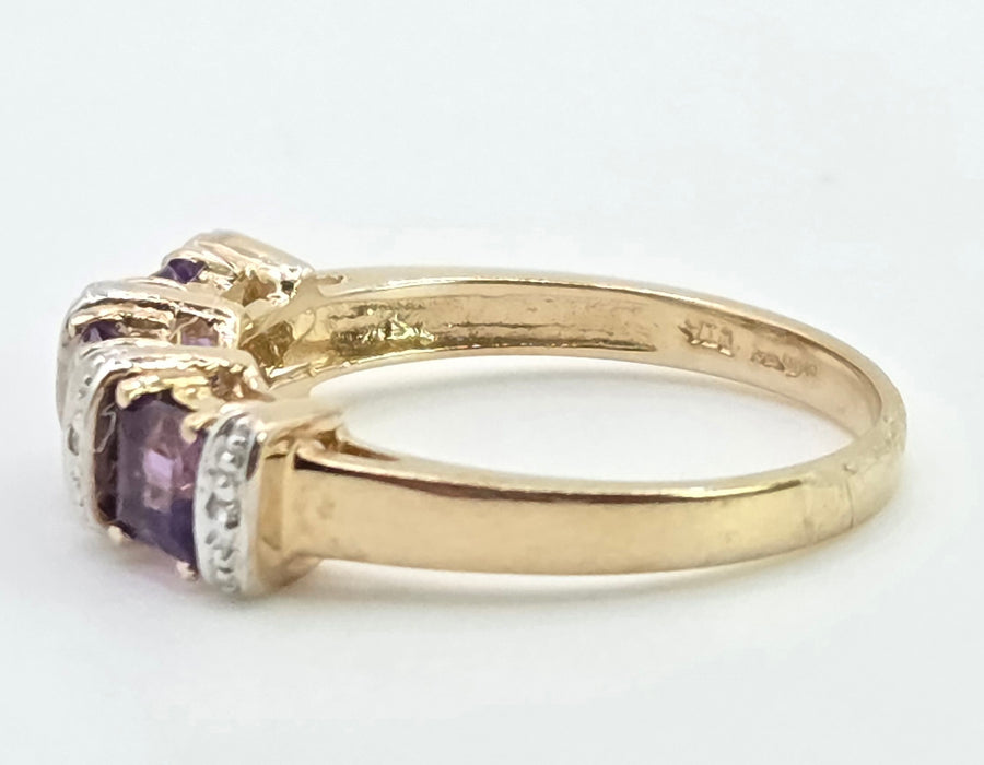 3005: Vintage 9ct Gold Lilac Amethyst Diamonds Stacker/Half-Eternity Ring