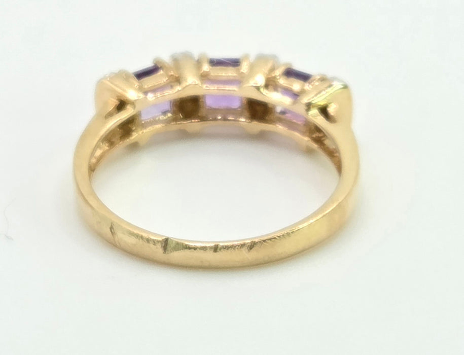 3005: Vintage 9ct Gold Lilac Amethyst Diamonds Stacker/Half-Eternity Ring