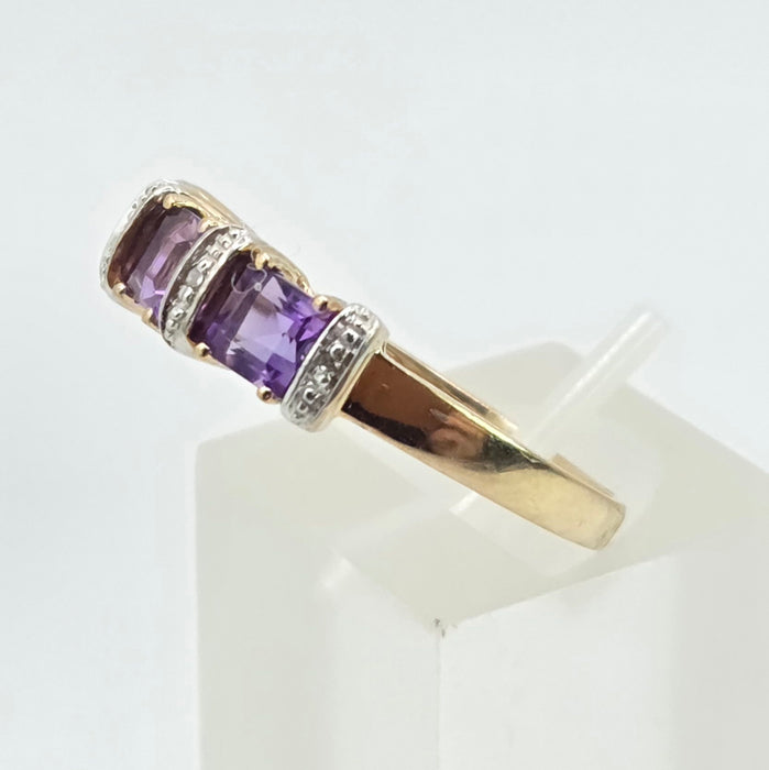 3005: Vintage 9ct Gold Lilac Amethyst Diamonds Stacker/Half-Eternity Ring