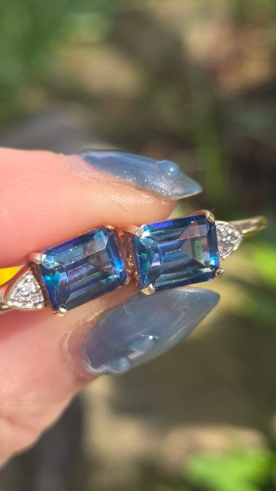 6451 Vintage: 9ct Gold Mystic Topaz Natural Diamonds Stud Earrings
