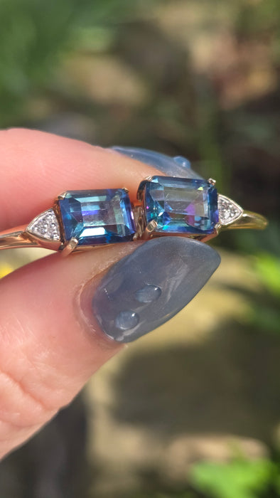 6451 Vintage: 9ct Gold Mystic Topaz Natural Diamonds Stud Earrings
