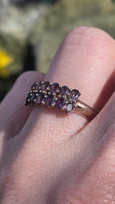 2878: Vintage & Rare 9ct  Gold Tiered Smokey Quartz Ring