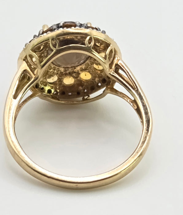 3008: 9ct Gold Citrines, Smokey Quartz Natural Diamonds Target Ring