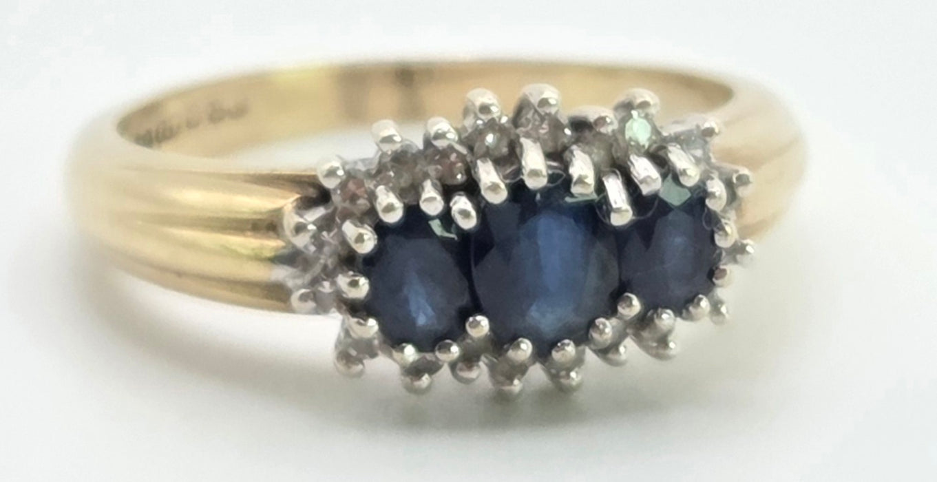 3010 Vintage 9ct Gold French Blue Sapphires 20 Natural Sparkling Diamonds Ring